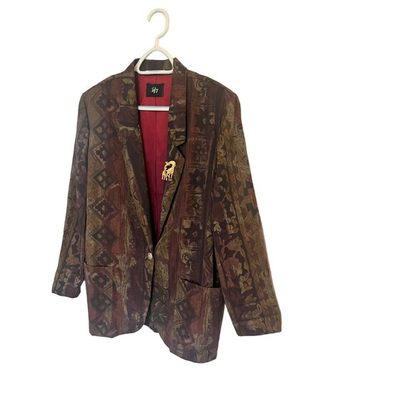 Vintage Tofy Blazer With Ornate Pattern & Red Lining Womens Medium - Picture 3 of 9
